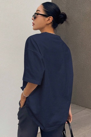 Unisex Keepgoing Baskılı Tasarım Tshirt Lacivert