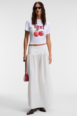 ETHIQUET E VERA Kadın %100 Pamuk Comfort Fit Baskılı Kısa Kollu Yuvarlak Yaka Beyaz / Desenli T-Shirt