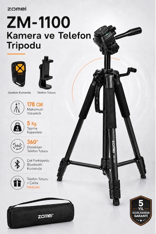Zm-1100 Profesyonel Telefon/kamera Tripodu-360 Dönebilen Telefon Tutucu Ve Bluetooth Kumanda 178cm Maksimum Yükseklik