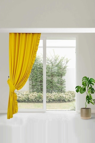 Fırfırlı Vintage Kadifemsi Dertsiz Pamuk Keten Perde En X Boy - Tek Kanat Sarı