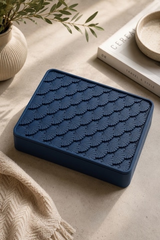 Desenli Kapaklı Dekoratif Kutu Masa Üstü Organizer Takı Aksesuar Saklama Kutusu Pla 20x12.5 Cm Lacivert