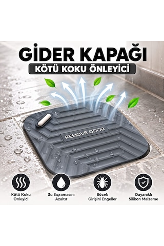 Kötü Koku Önleyici Silikon Mat Banyo Mutfak Lavabo Balkon Gider Tıpası Kapağı Böcek Önleyici Ve Koku Giderici Kapak Gri Renk 1 Adet