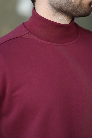 Madmext Bordo Yarım Balıkçı Yaka Erkek Basic Sweatshirt E7158 Bordo