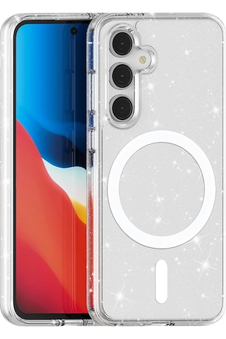 Galaxy S24 Fe Kılıf M-safe Şarj Özellikli Parlayan Simli Saydam Renkli Zore Allstar Kapak Seffaf