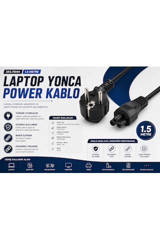 Laptop Yonca C5 Güç Kablosu 1.5 M 3 0.75 Mm²