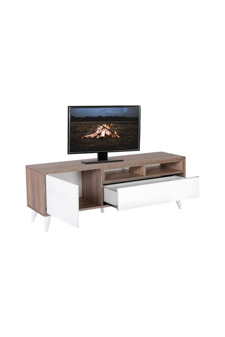 Retro Wide Kapaklı Çekmeceli Tv Sehpası Latte-Diamond Beyaz