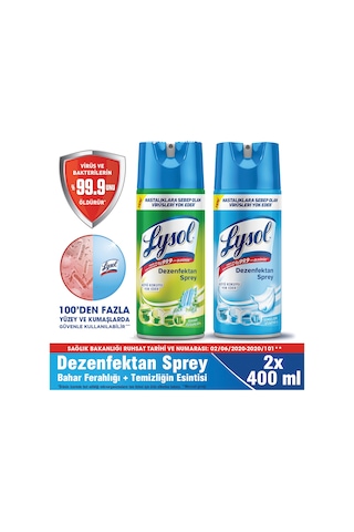 Lysol Temizliğin Esintisi + Bahar Ferahlığı Dezenfektan Sprey 2 x 400 ML