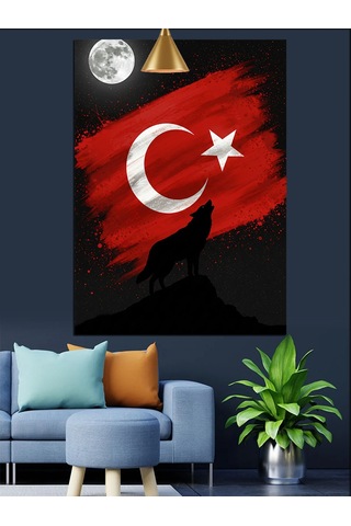 Kurt Ve Türk Bayrağı Dekoratif Kanvas - Mdf Ahşap Tablo