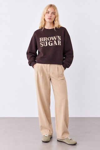 Quzu Brown Sugar Nakış Detaylı İçi Yumuşak Kadın Sweatshirt Kahverengi Kahverengi