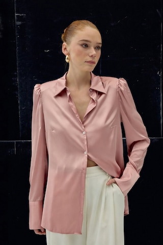 Sateen Vatkalı Saten Gömlek - Pembe-136730 Pembe