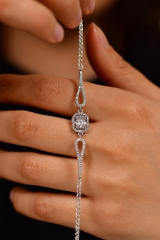 Roza Silver Zirkon Taşlı Rodyum 3 Sıra Baget Gümüş Bileklik
