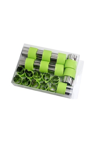 Ximistore9 20 Parça Paslanmaz Çelik Sebze Meyve Kesme Kalıbı - 9 Büyük + 11 Küçük Şekilli Mutfak Aleti Seti Çok Renkli