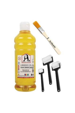 Keten Yağı 500 Ml 1 Adet Zemin Fırçası Ve Rulo Fırça Resim Yağı Monalisa Rafine Bezir Yağı Yağlı Boya İncelticisi Yağlı Boya Yardımcı Malzemesi
