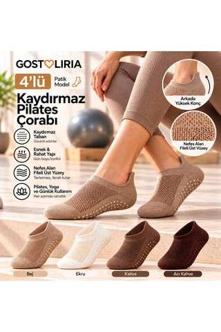 Gost Liria Kaydırmaz Pilates Çorabı 4'lü Paket Patik Model Çok Renkli Gost Liria Kaydırmaz Pilates Çorabı 4'lü Paket Patik Model Çok Renkli