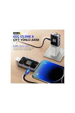 Fnrsı Fnac-28 2'si 1 Arada Tip-c Usb Test Cihazı Dijital Voltmetre Ampermetre