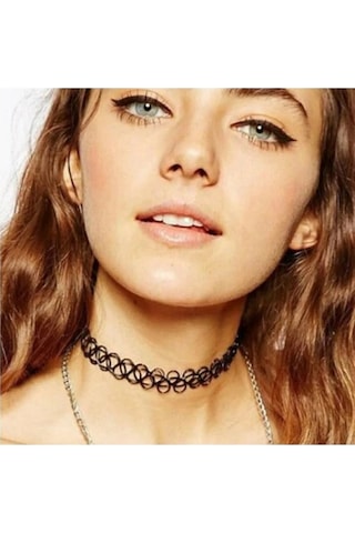 kolye Tattoo Choker Elastik Kolye ( 3 Adet ) Siyah