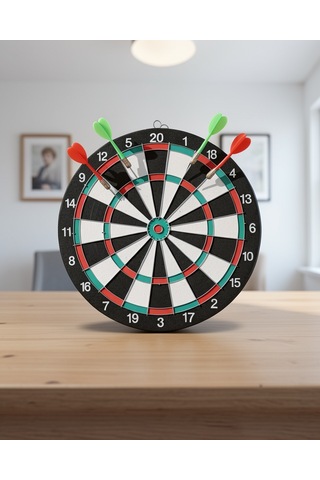 Dart Tahtası 15 İnç Ahşap Gövdeli 4 Metal Uçlu Dart Oku