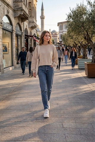 Luxıc Core Kadın Crop Bisiklet Yaka Sweatshirt Pamuklu Yumuşak Dokulu Günlük Spor Sweatshirt Krem