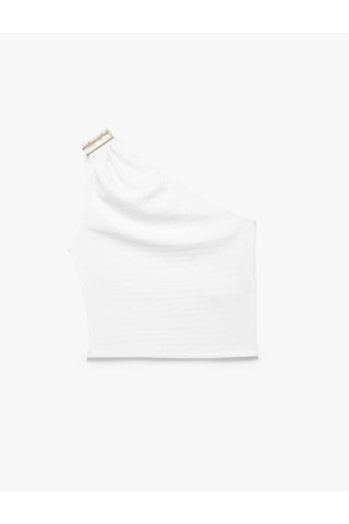 Koton Bürümcük Kumaş Dokulu Slim Fit Metal Aksesuarlı Tek Omuz Bluz Beyaz 6sak10249ek