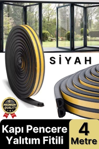 Güçlü Kendinden Yapışkanlı Kapı Pencere Soğuk Hava Geçirmez Yalıtım İzolasyon Siyah Fitil 4 Metre Diğer