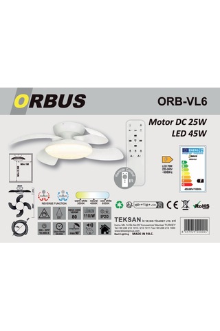Orbus VL6 Uzaktan Kumandalı Led Tavan Vantilatörü