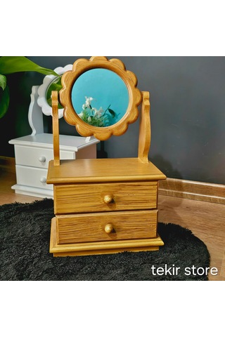 Çiçek Model Ahşap Hareketli Ayna Eskitme Makyaj Takı Organizeri
