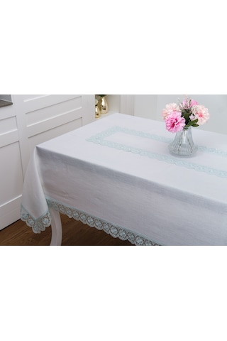 Finezza Jena Lüx Dantelli Simli Keten Kumaş Krem Masa Örtüsü 160x220 cm-1472