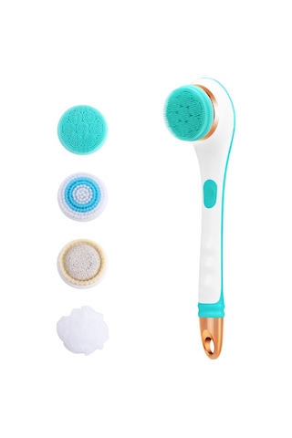 Ranyeek Usb Şarjlı Elektrikli Duş Fırçası - Uzun Saplı, 2 Hızlı, 360 Döner, 4 Fırça Başlı, Vücut Masajı Ve Temizliği İçin Ipx6 Su Geçirmez Mavi-mavi Çok Renkli