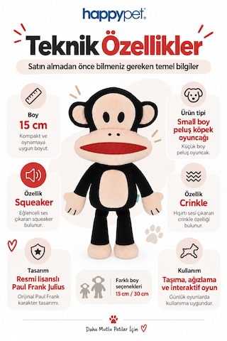 Happy Pet Paul Frank Julius Lisanslı Small Boy Peluş Köpek Oyuncağı