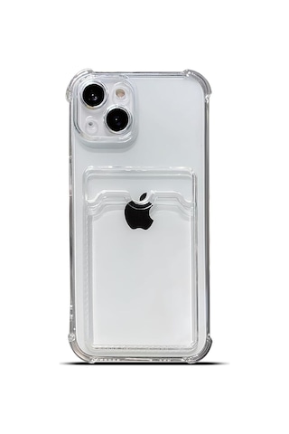 Teknomoda Apple Uyumlu iPhone 13 Kılıf Kartlıklı Anti Şok Korumalı Şeffaf Silikon Şeffaf Açık Şeffaf