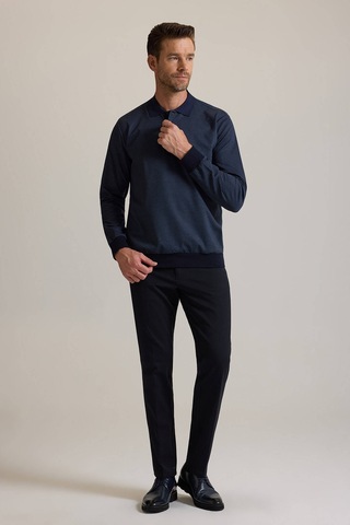 Ysf Erkek Lacivert Polo Yaka Pamuklu Sweatshirt