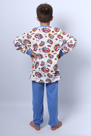 Hçm Erkek Çocuk Pijama Takımı Baskılı Ribanalı C69 Açık Mavi