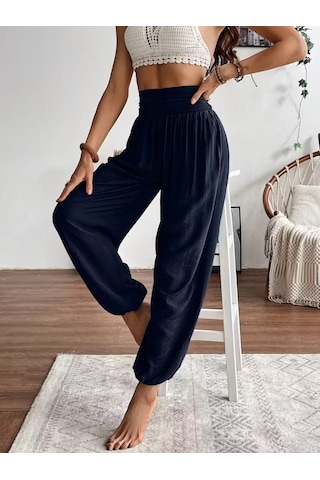 Emh Store Kadın Yüksel Bel Yoğun Büzgü Detaylı Aerobin Pantolon Lacivert