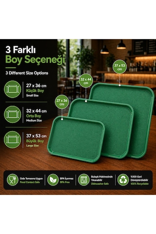 Abs Servis Tepsisi Kaymaz Yüzeyli 27x36 Cm Yeşil Renk Endüstriyel Kullanıma Uygun, Kırılmaz, Bpa Free 7 Renk Seçenekli