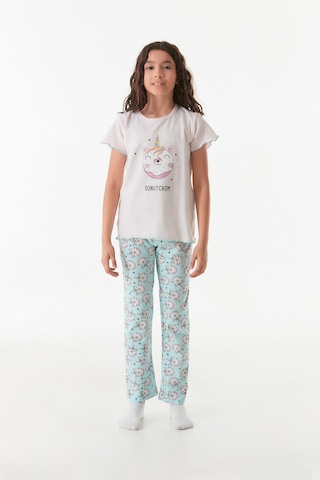 Fullamoda Baskılı Bisiklet Yaka Kız Çocuk Pijama Takımı 24mıcg631212233-pudra 24MICG631212233-Pudra