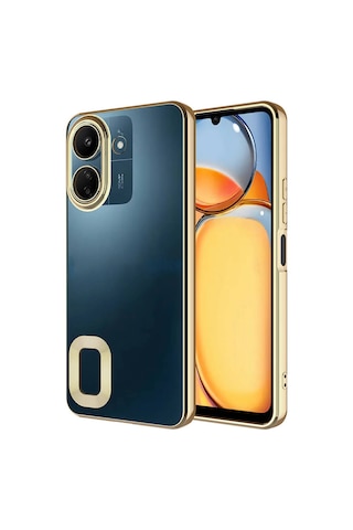 Goocamp Poco C65 Kılıf Kamera Korumalı Logo Gösteren Omega Kapak-gold Gold
