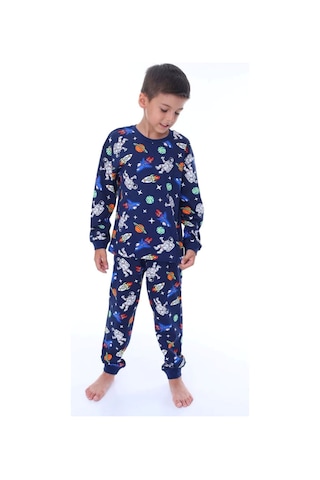Zuzunga Astronot Temalı Pamuk Unisex Çocuk Pijama Takımı Lacivert