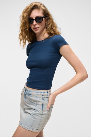Grimelange HOPEWELL Kadın Yuvarlak Yaka Örme Slim Fit Lacivert T-Shirt