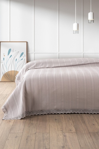 %100 Pamuk Petekli Dantelli Pike-tek Kişilik Waffle Pike- 160x230 Cm-taş Tas Taş