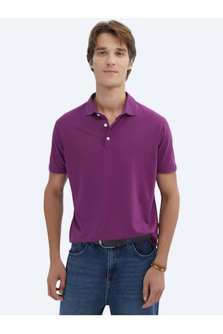 Kip Mürdüm Düz Polo Yaka %100 Pamuk T-shirt MÜRDÜM