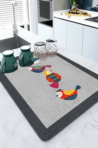 Gri Papağanlı Microfiber Bulaşık Kurutma Kurulama Matı Mm022n11
