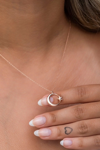 925 Ayar Gümüş Rose Sade Taşsız Ayyıldız Kolye Rose Gold