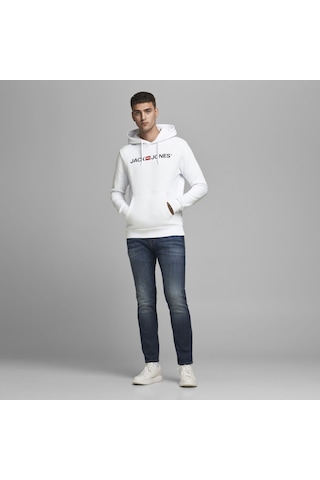 Jack & Jones Kapüşonlu Logolu Sweatshirt- Corplogo 12137054 White Beyaz