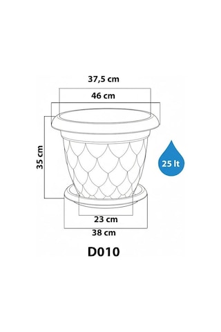 So-d010 Damla Desen Tabaklı Saksı Takımı 25 Litre No:10 Yeşil 6 Adet