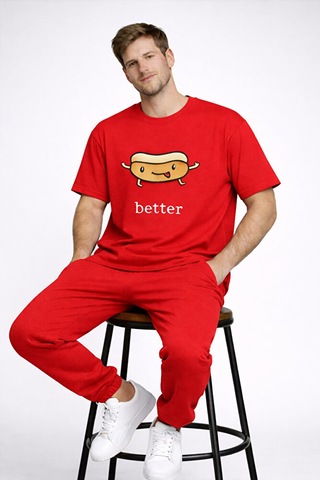 Better Together Baskılı Sevgili Kombini Çift Tişört Oversize Unisex Çift Kombin Kırmızı