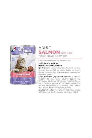 Plaisir Somonlu ve Morina Balıklı Pouch Yetişkin Kedi Yaş Maması 22 x 100 G