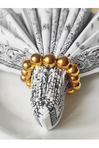 6 Adet İncili Peçete Yüzüğü Halkası Gold