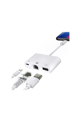 Apple Uyumlu iPhone/Apple Uyumlu iPad 3in1 Ethernet Rj45 Ve Usb Kamera Adaptörü Nk107- 5775 - Karbul4703-3983 Beyaz