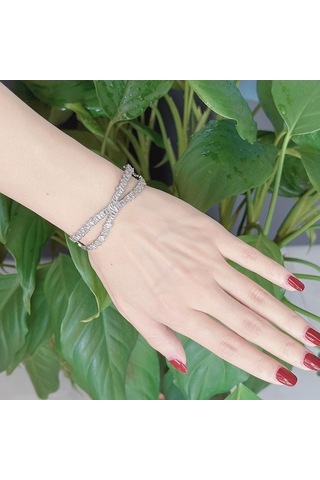 Novahub Gül Altın Yuvarlak & Çubuk Kübik Zirkonya X Şekli Açık Manşet Bilezik - Ayarlanabilir 5.5-7.5 Cm - Beyaz Ve Gül Altın Renkli - Kadınlar İçin Trendy Bilezik Çok Renkli