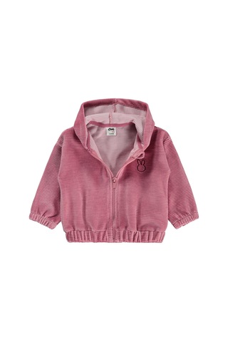 Civil Baby Tavşan Nakış Çizgi Dokulu 6-18 Ay Hırka - Pembe Gülkurusu